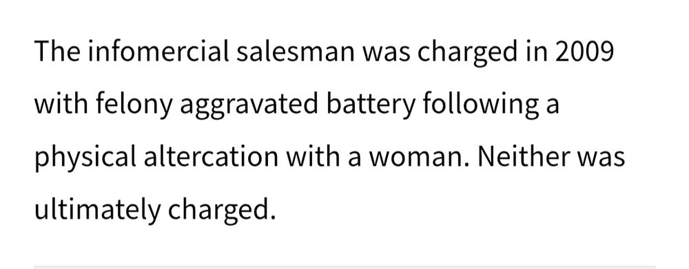 The infomercial salesman was charged in 2009 with felony aggravated battery following a physical altercation with a woman. Neither was ultimately charged.