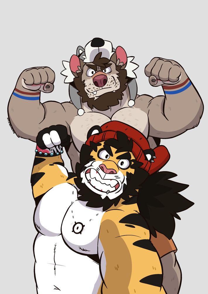 A Wolf and Tiger flexing while taking a selfie