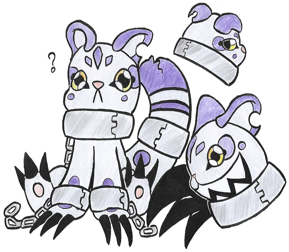 Drawing of Catenamon, a Digimon OC made by Liddel, a cat-like creature with chains. 