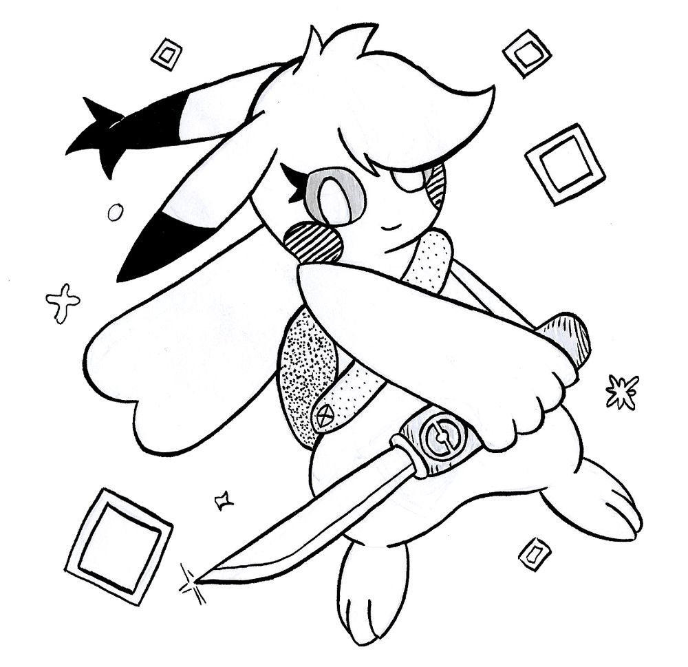 Drawing of Pryexel's OC, a Pichu with a litte bag and a knife, but evolved as a Pikachu