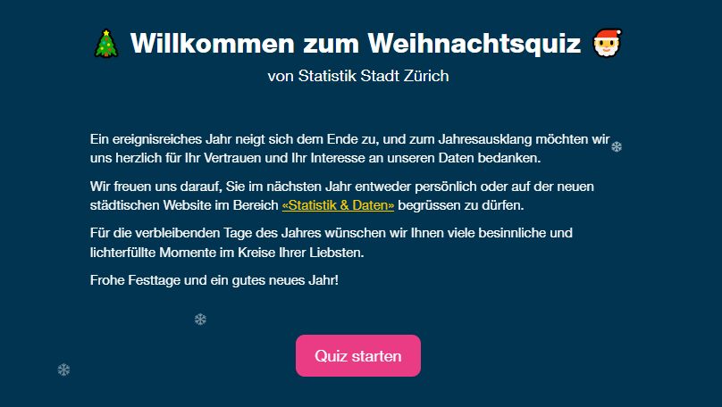 Bild von der Startseite zum Weihnachtsquiz von Statistik Stadt Zürich