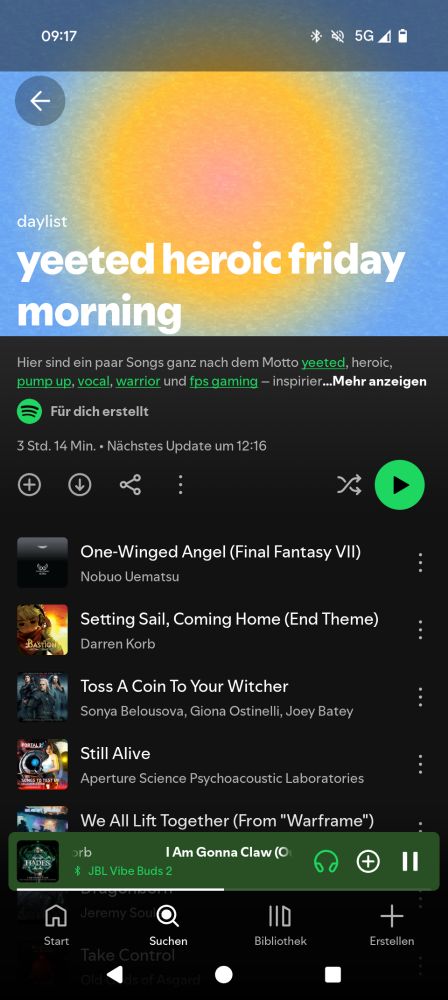 Screenshot of an automated Spotify playlist titled "yeeted heroic friday morning"