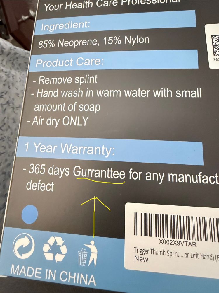 Photo of a package with ‘guarantee’ spelled “gurranttee”