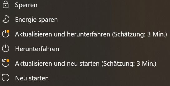 Es gibt unter anderem die Option "Aktualisieren und herunterfahren" oder "Aktualisieren und neu starten". Wähle ich ersteres startet der PC trotzdem neu. 