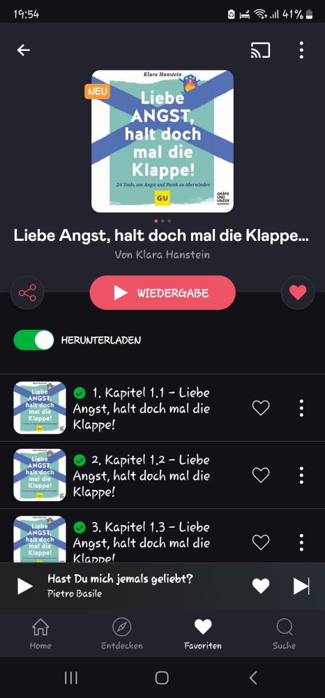 Deezer Hörbuch von Psychologin Klara Hahnstein. Das Buch heisst: "Liebe ANGST, halt doch mal die Klappe." gibt es auch als gebundenes Buch bei Thalia und Amazon.