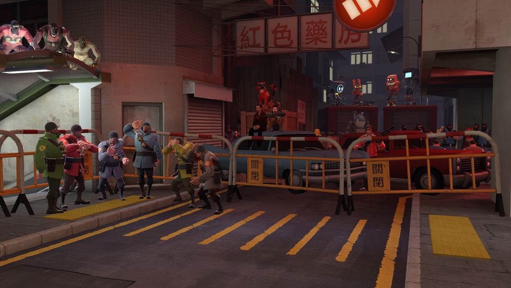 A poster containing characters from various team fortress 2 sourcemods & Team Deathmatch Classic in a single source filmmaker