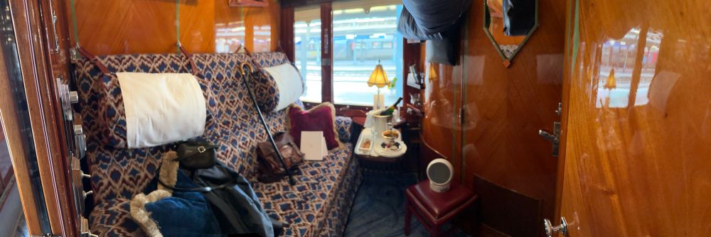 A photo of a train cabin on the Venice Simpleon Orient Express