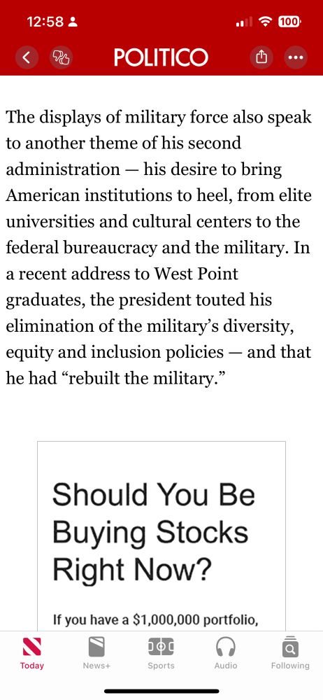 Politico article about Pres. Trumps use of military and military imagery