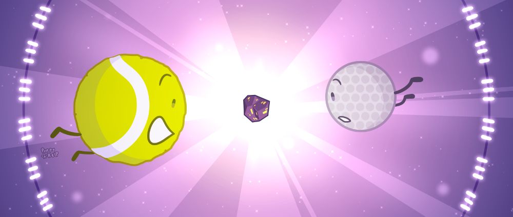 Tennis Ball and Golf Ball from Battle For Dream Island float around the Yoylelite in the center referencing/based off of The Power of Two episode 15: Seasonal Shift 
