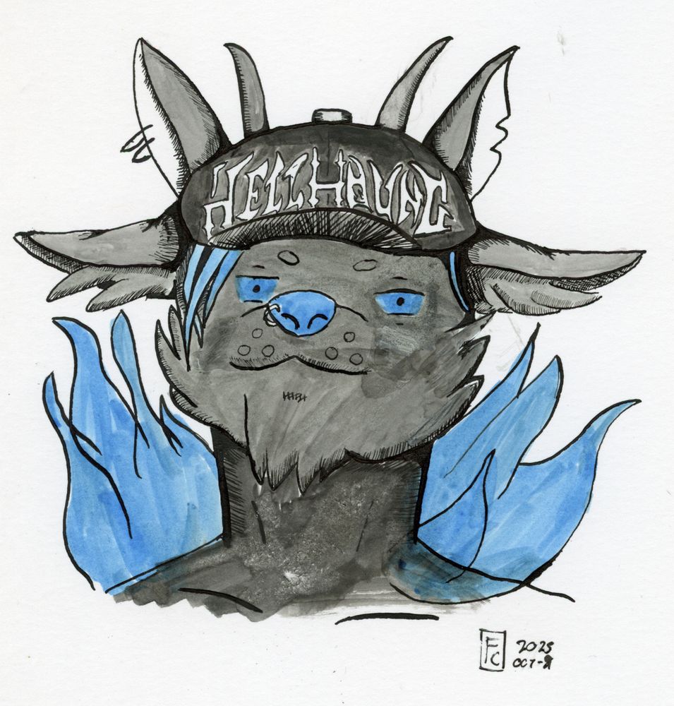 A hellhound with a hellhound hat.
