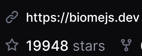 A screenshot from GitHub. It shows the stars of the Biome project, which are 19948