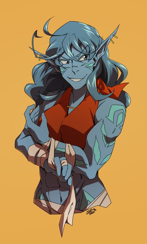 Kirami wrapping tape on her arm? Or maybe taking it off. I didn't think this one through.