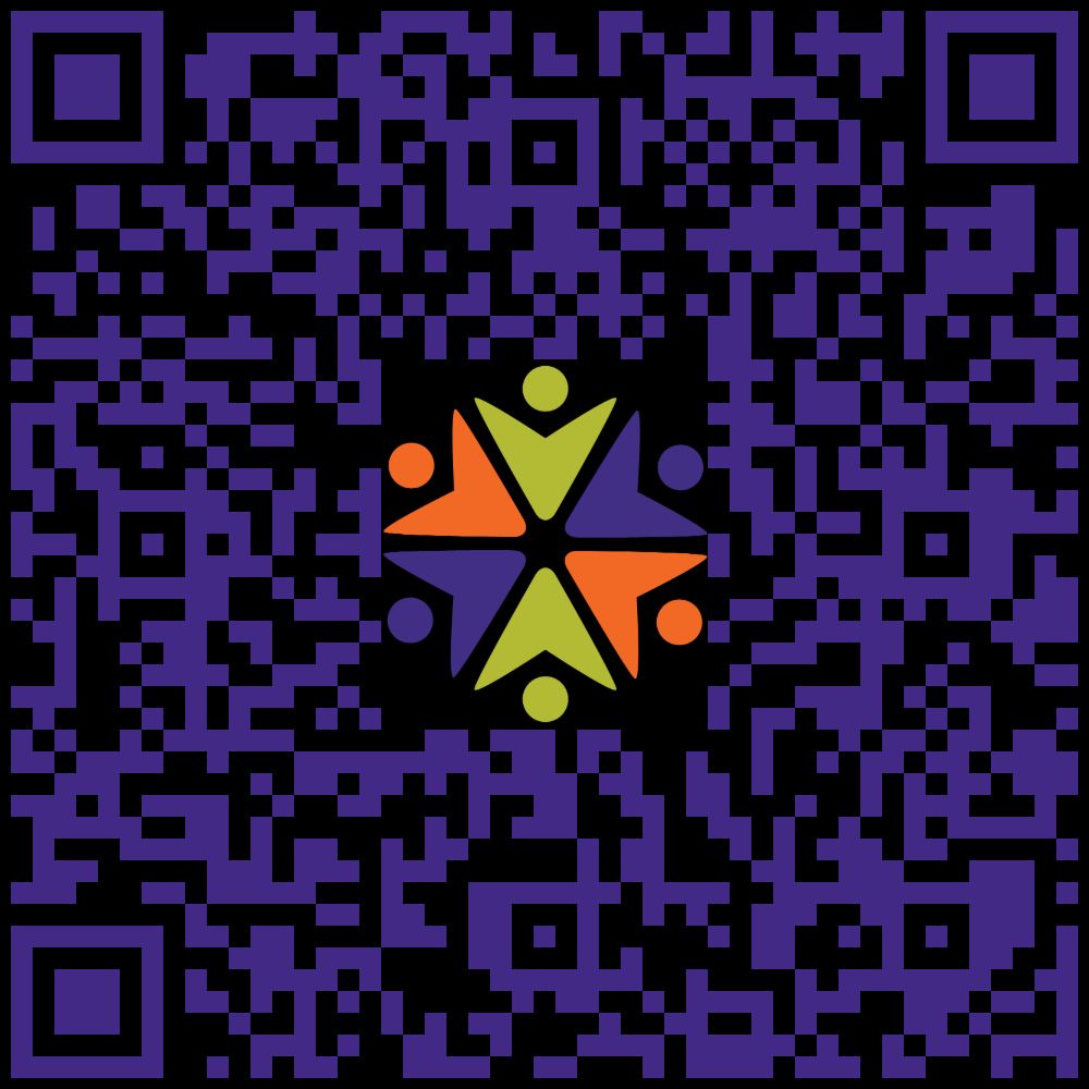 Image is a purple QR code with the Collaborative Classroom Logo on the inside.