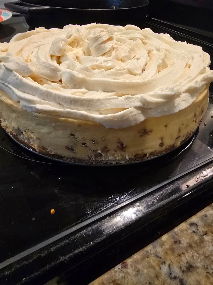 Picture of a cinnamon roll cheesecake that I made my husband for his birthday. Looks like an unnecessarily enormous cinnamon roll. also looks like I am wife of the year.