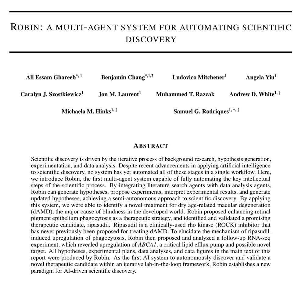 Robin: A multi-agent system for automating scientific discovery
