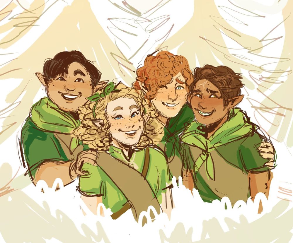 Derlin, Cran, Erlin, and Beverly from Naddpod huddled together