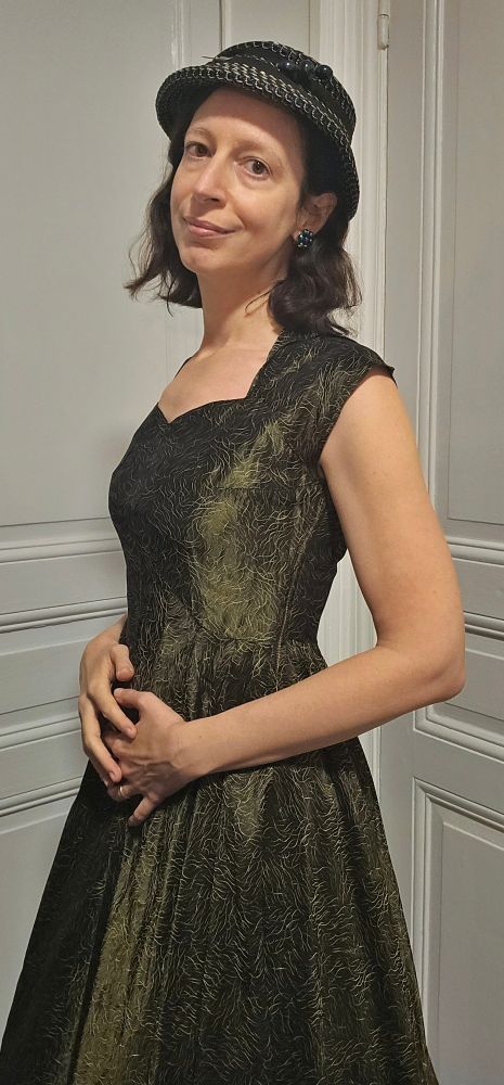 Me in a dress from the 1950s and a hat from the 1930s.