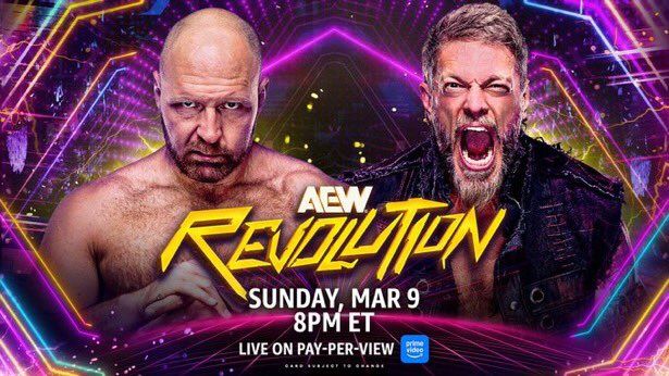 Moxley and Cope, All Elite Wrestlers on the Revolution PPV poster