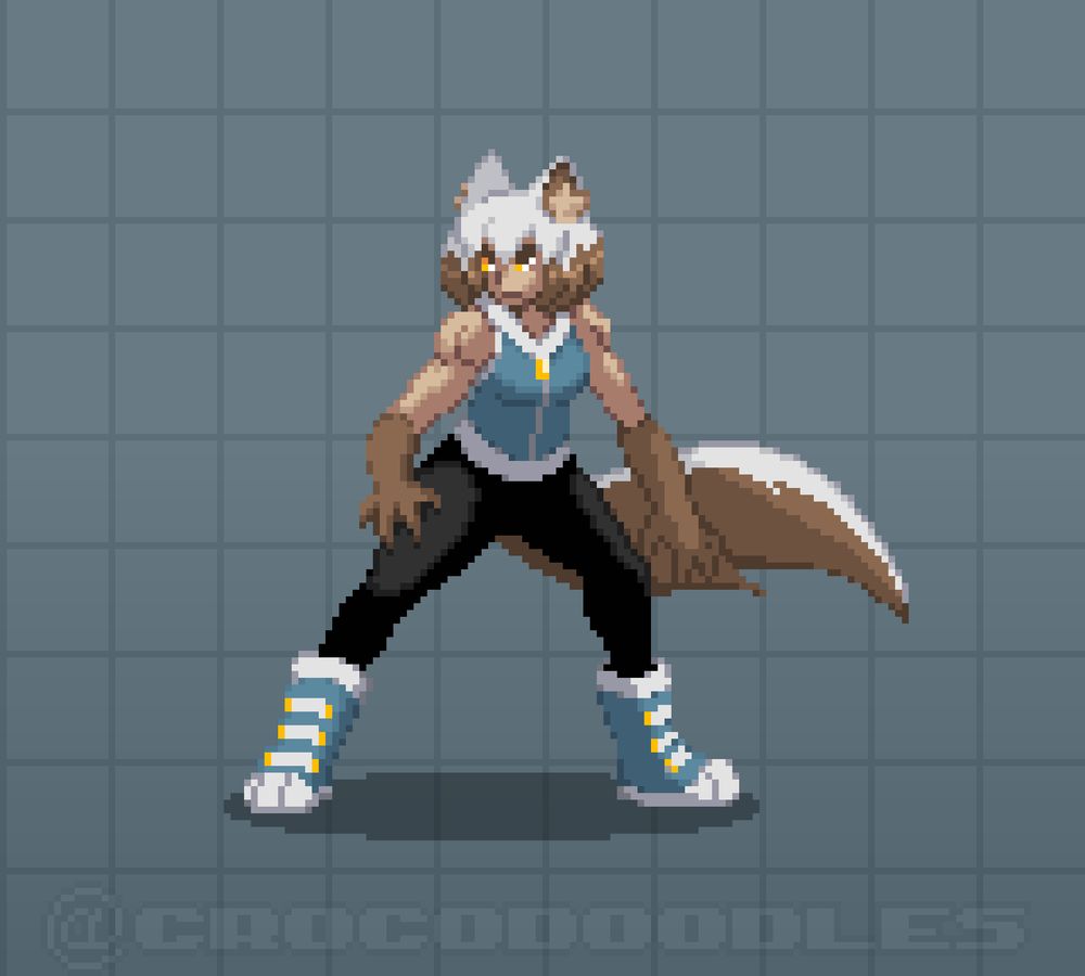 My wolf girl oc, Bea, in a pixelated style