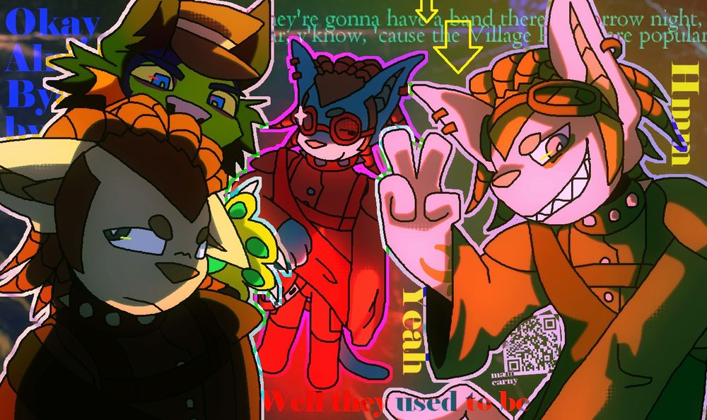 A doodle page of Razor appearing malicious or upset, with Acid looming over her. Accompanied by lyrics from Beers, Steers, and Queers.