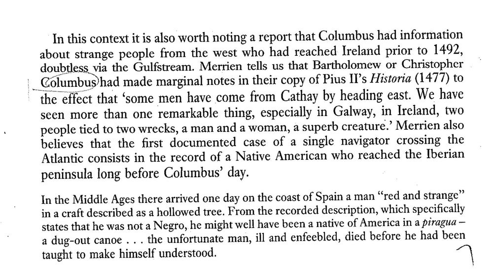 description of a Native American man caught in the Gulf Stream in a dugout canoe that reached the Iberian peninsula long before Columbus reached the so-called New World