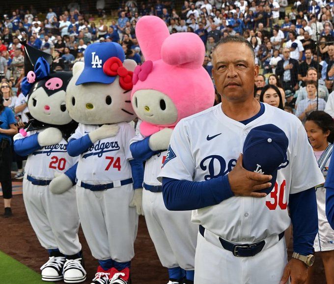 Dodgers Dave Roberts, Hello Kitty and friends photo by Jon Soo Hoo
