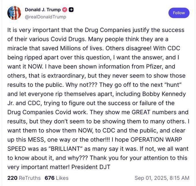 It is very important that the Drug Companies justify the success of their various Covid Drugs. Many people think they are a miracle that saved Millions of lives. Others disagree! With CDC being ripped apart over this question, I want the answer, and I want it NOW. I have been shown information from Pfizer, and others, that is extraordinary, but they never seem to show those results to the public. Why not??? They go off to the next 