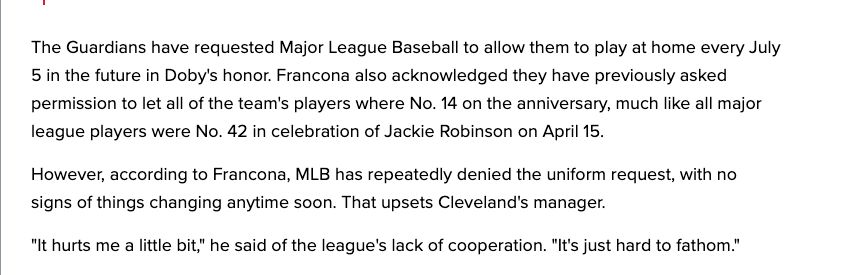 Guardians were denied numerous times from wearing Larry Doby's number