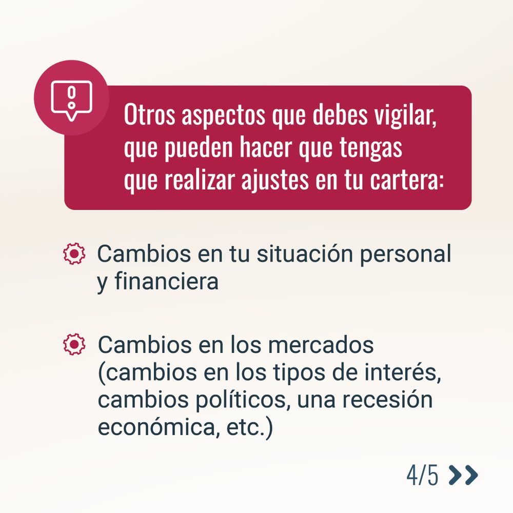 Aspectos a vigilar para ajustar tu cartera: cambios en tu situación personal y financiera, y en los mercados