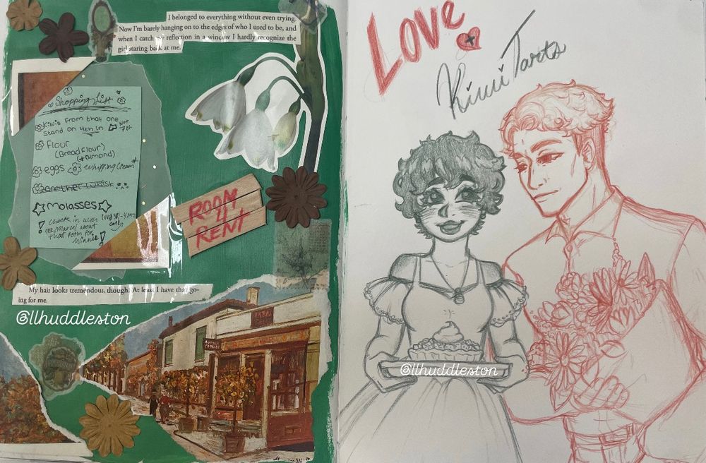 Romance book aesthetic board with main characters of a book