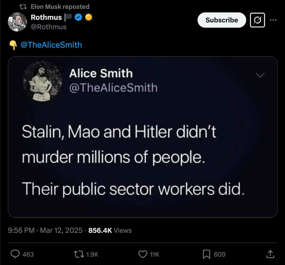 Stalin, Mao and Hitler didn't murder millions of people. Their public sector workers did.