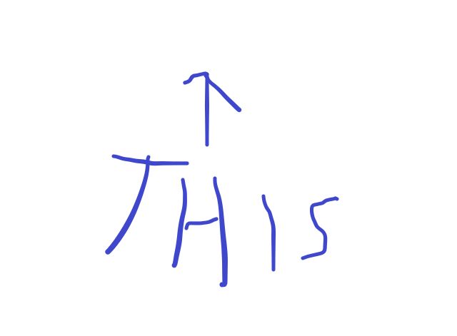 Pfeil nach oben mit Text der in Englisch "This" sagt. Oder auf Deutsch "Genau das". Mit Paint 3D gezeichnet.