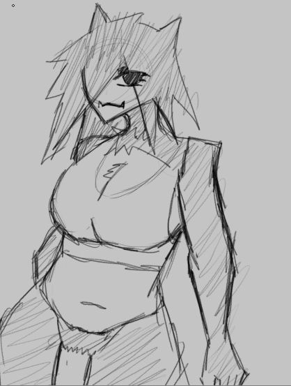 Werebear Lilith standing in a neutral pose, wearing nothing but a cropped tank top.