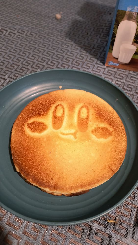 A hotcake with Kirby's face in it