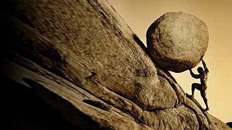 Representación del mito de Sísifo 