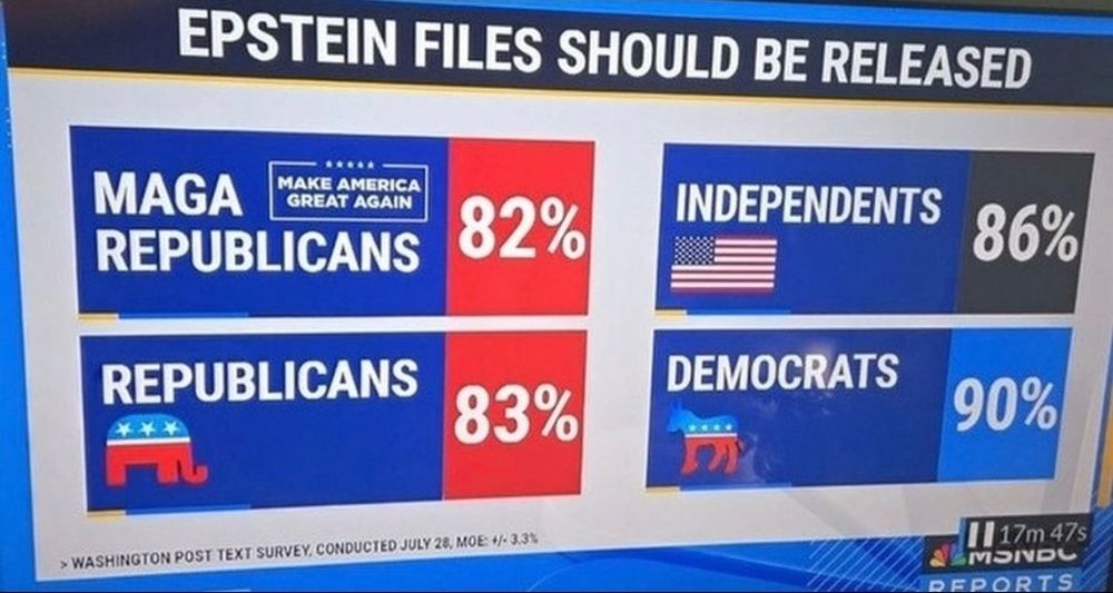 Epstein files should be released, republicans 83% demokrats 90%