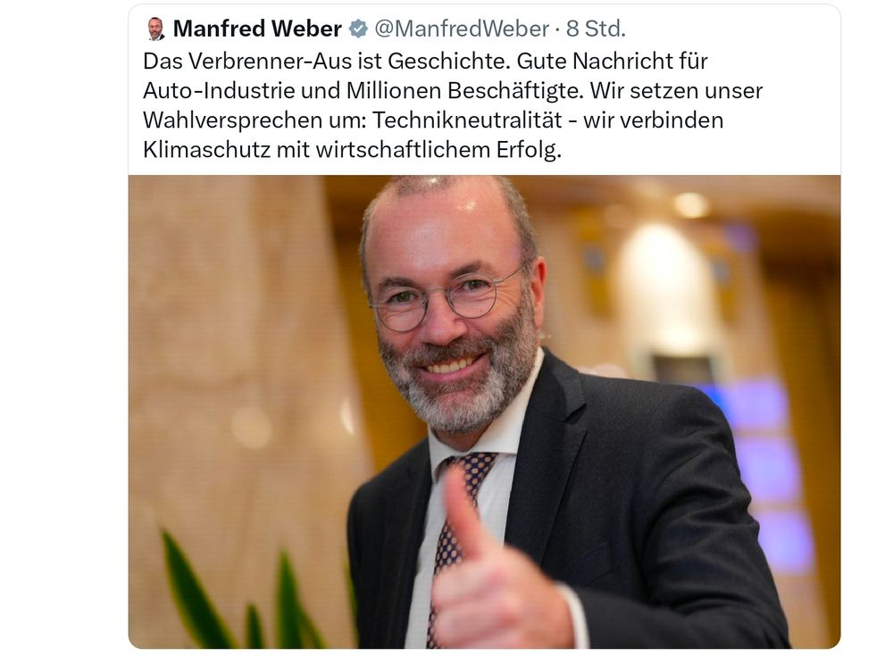 Weber, Verbrenneraus ist Geschichte gute Nachricht für Autoindustrie und beschäftigte...