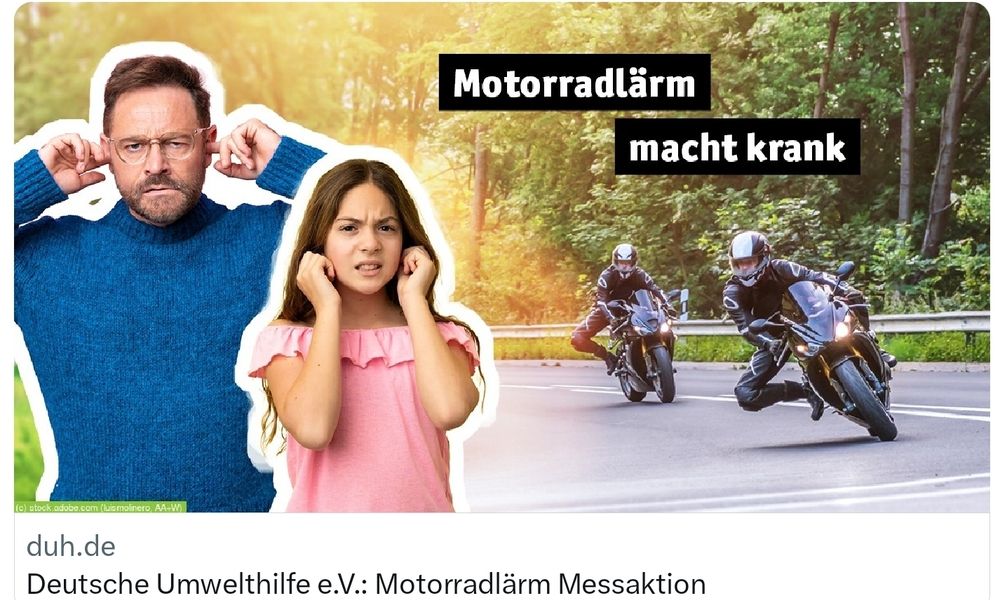 Bild zwei Menschen halten sich die Ohren zu, Motorräder, Motorradlärm .macht krank