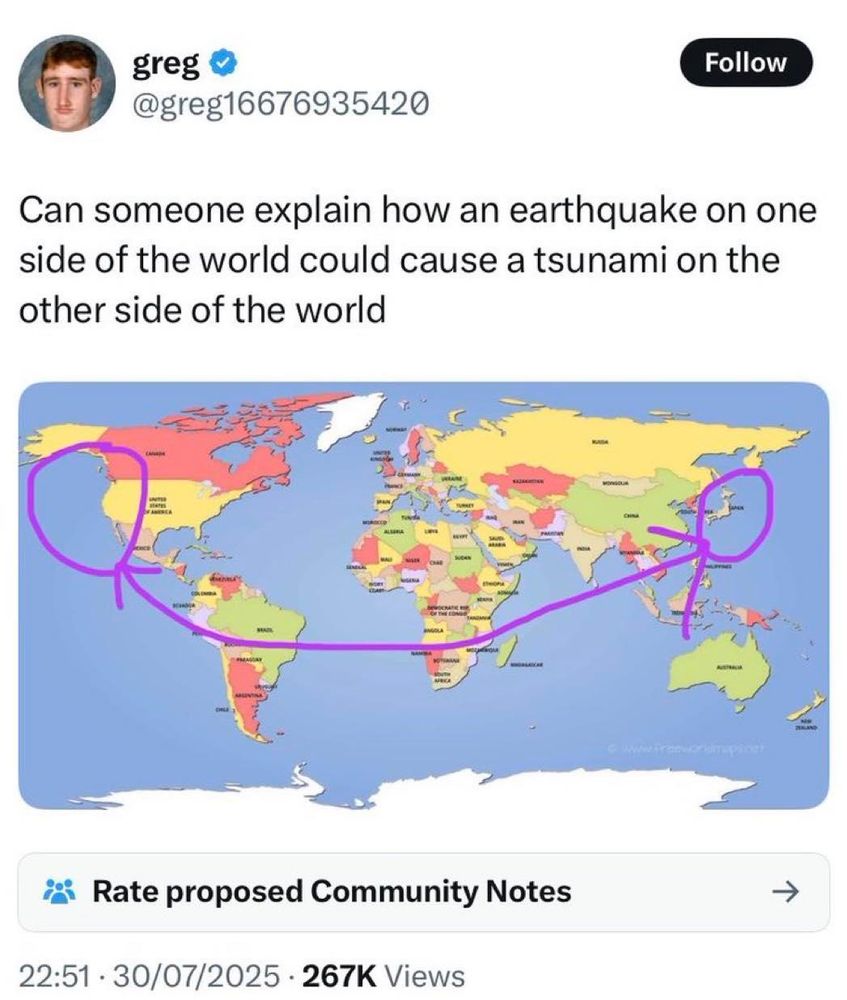 Greg, can somebody explain how an earthquake on one side of the world could cause Tsunami on the other side of the world