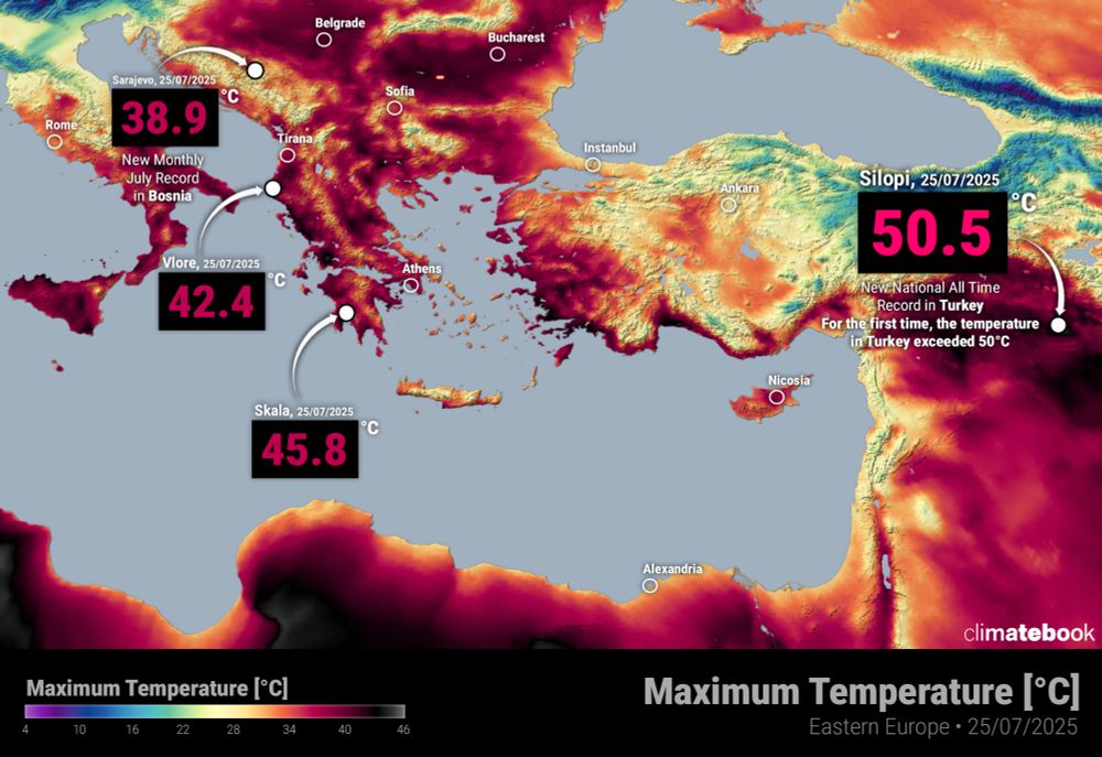 Karte vom südöstlichen Mittelmeer Temperaturen weit über 40 Grad