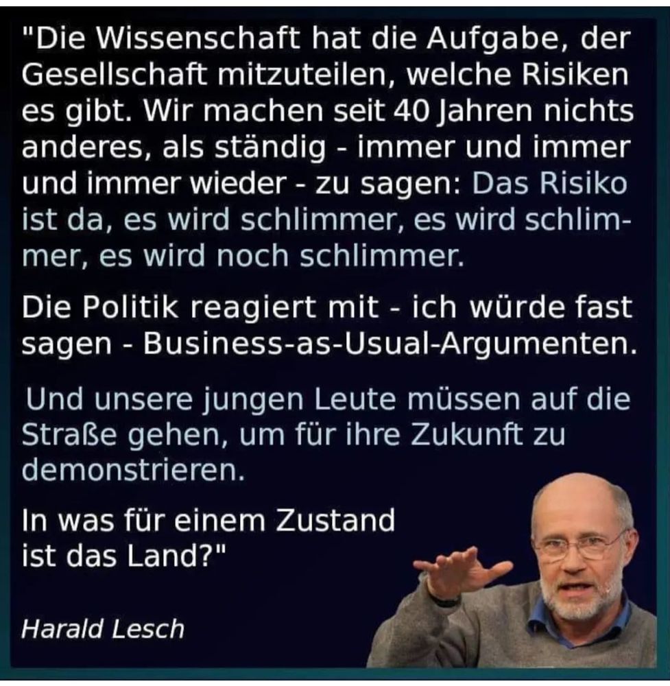 Harald Lesch die Wissenschaft hat die Aufgabe der Gesellschaft mitzuteilen welche Risiken es gibt....