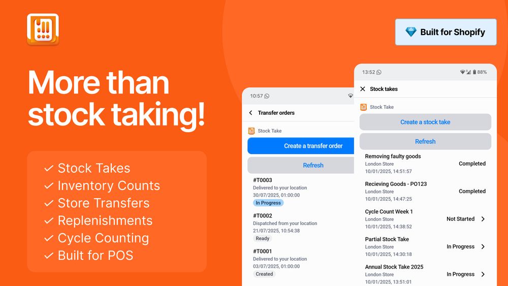 More than stock taking, we now handle stock takes, inventory counts, store transfers, replenishments, cycle counting and all built for Shopify POS.