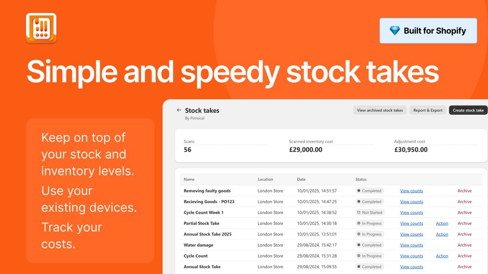 Simple and speedy stock takes. Keep on top of your stock and inventory levels, use your existing devices and track your costs.