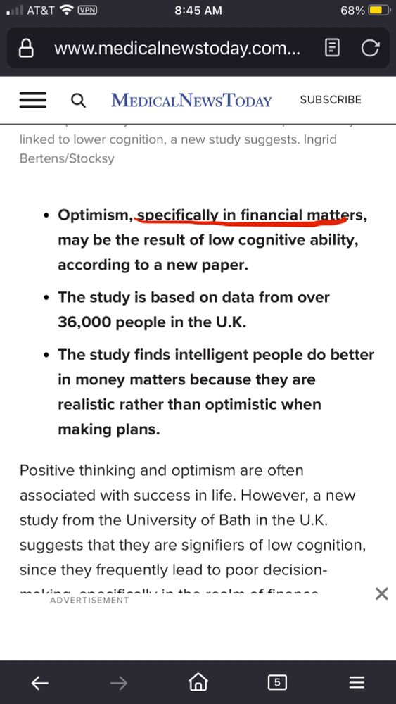Article about optimism and financial decision making 