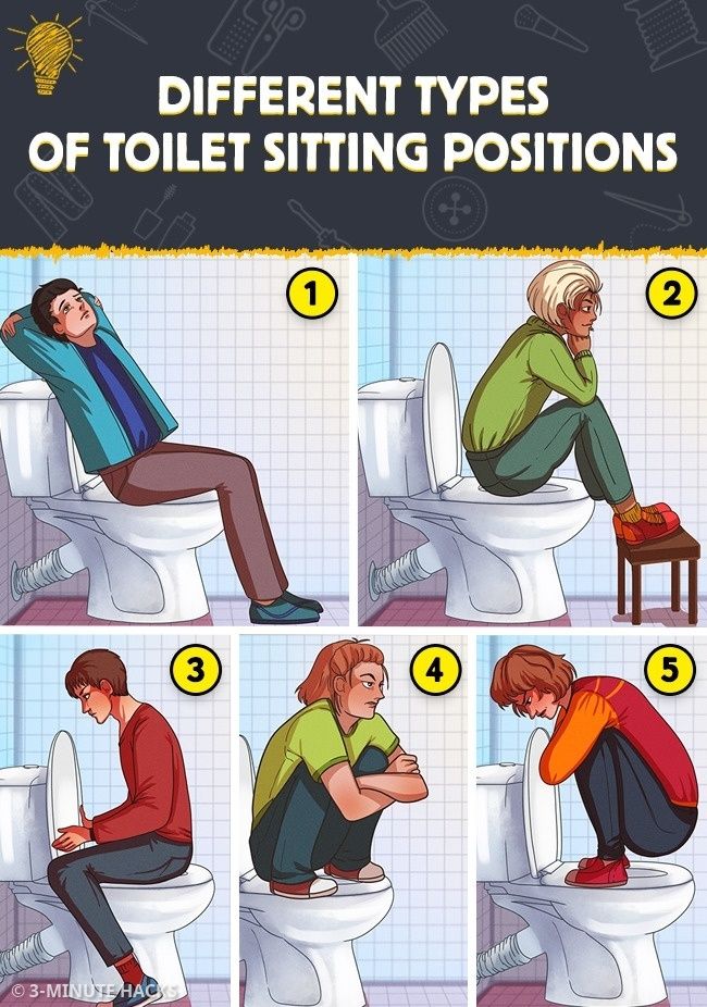 different types of toilet sitting positions: reclining, daydreaming, reverse cowgirl, The Slav, The Reverse Slav
