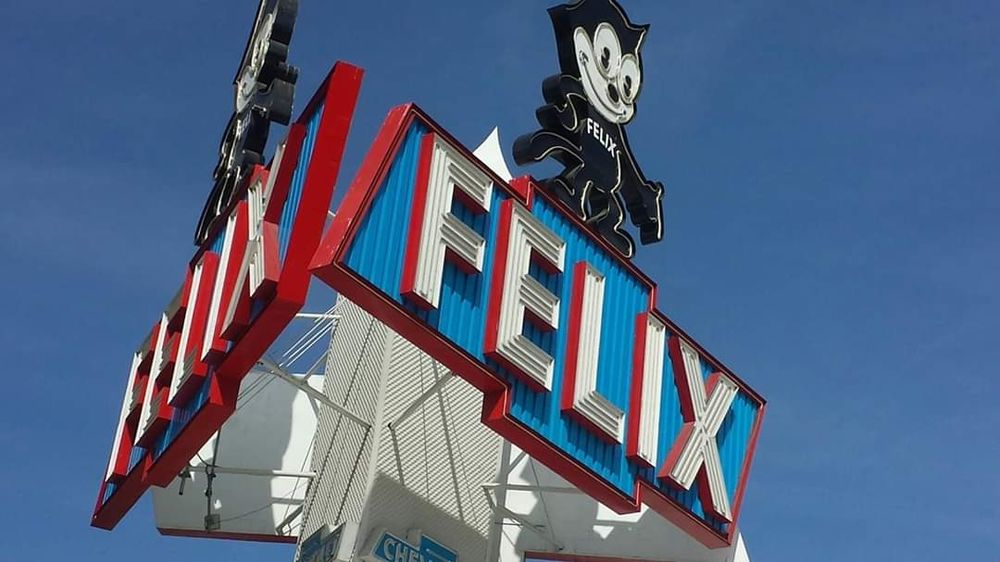 The Felix Chevy dealer sign in Los Angeles, featuring Felix the Cat