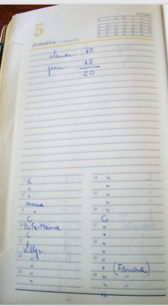 The page for 5th July 1992 in Borsellino's grey diary.