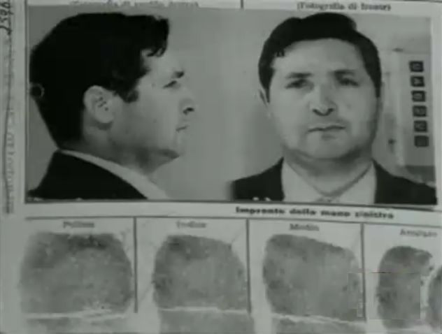 Totò Riina's mugshots and fingerprints taken after his arrest in 1969.