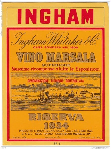 An Ingham Marsala wine label dated 1834.