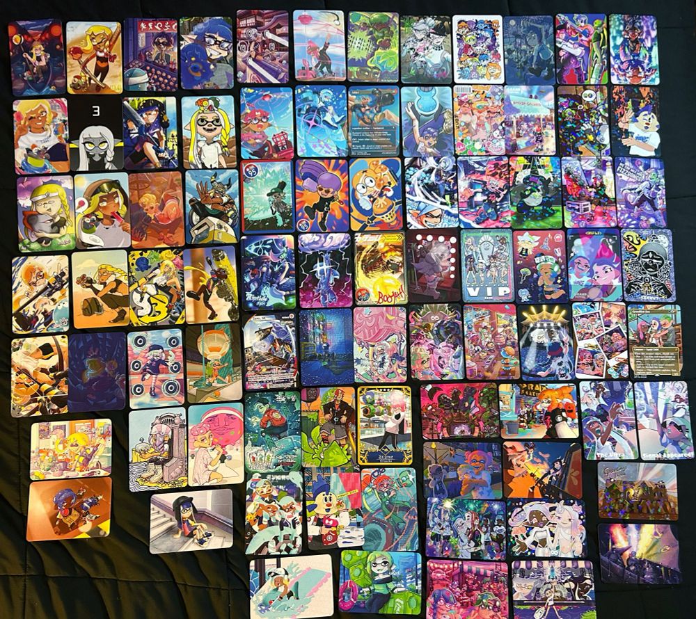 Many many artworks by artists who participated in the riptide trading card project since 2022.